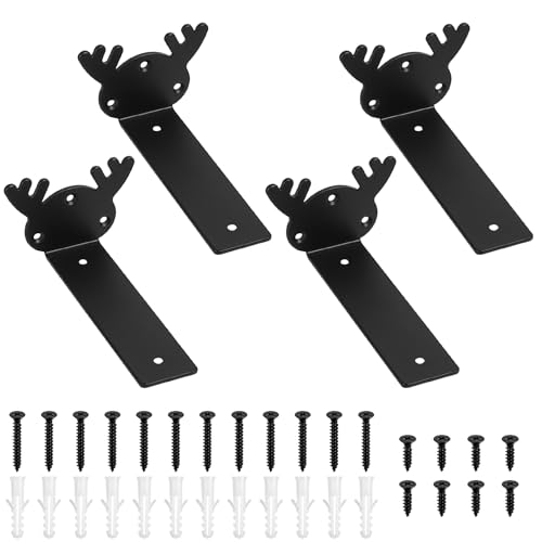4 Pzs Soporte Estanteria Pared, Soportes para Estanterías, Escuadras para Estanterias Negras Metalicas Invisibles, Soportes Balda Flotante Pared de Estantería (Estilo cornamenta, Negro 150MM)