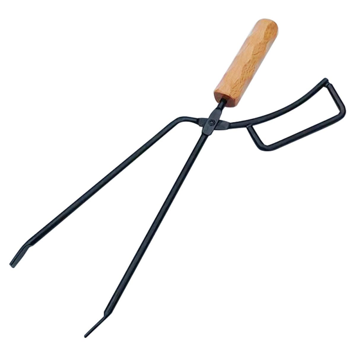 Artibetter Pinza per Barbecue in Ferro e Legno Alta Durezza, Utensile per Spostare la Legna, Adatta per Campeggio e Caminetti Interni