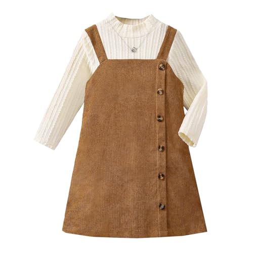 Image of Girls' 2 piece outfit Ribbed Mock Neck Tee and Solid Corduroy Pinafore Dress 2-8 Years