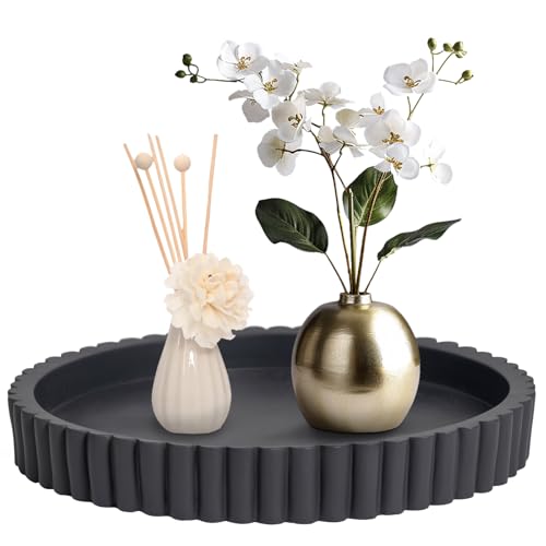 Coffee Table Decor Tray, 11 Inch Dark Grey Resin Decorative