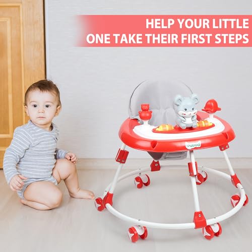 Image of JoyRide Musical Baby Walker with Adjustable Seat, Interactive Toy Bar, Foldable Design, 6-18 Months (Red)