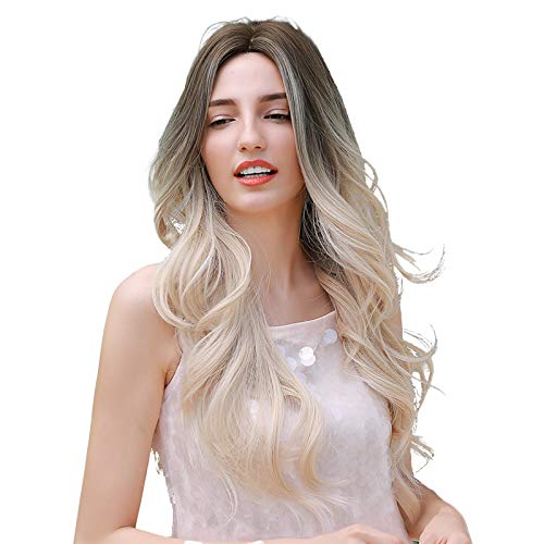Altaba Long Blonde Wavy Wigs for Women Ombre Blonde Middle Part Wigs Natural Looking Synthetic Wig Party Cosplay Wigs for Women Heat Resistant Fiber (Light Brown to Golden)