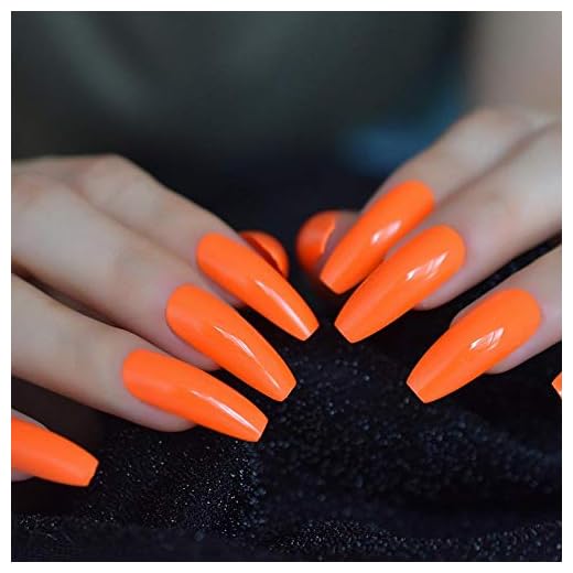 Heta neonorange långa kistnaglar polska täcka extra långa ballerina falska naglar 24 Ct