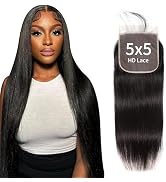 Balorieca 100% Raw Cambodian Human Hair Pre-plucked 5x5 HD Lace Closure Straight Breathable 0.10m...