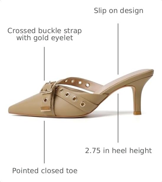 Image of Mostrin Kitten Heels for Women Pointed Closed Toe Heels Vintage Stiletto Dressy Pumps Shoes for Office Work Party