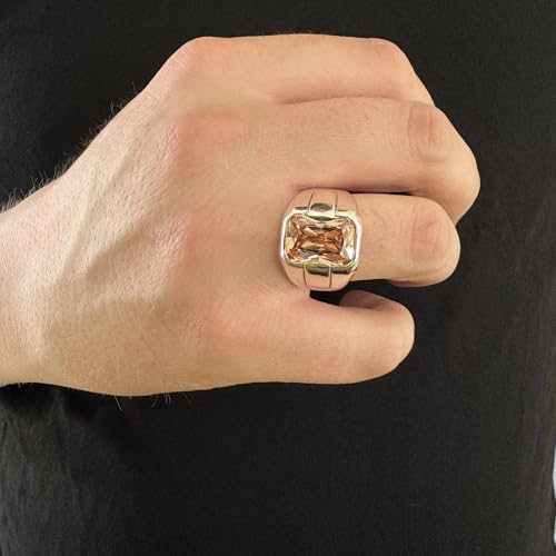 925 Sterling Silver Rectangle Shape Orange Citrine Stone Turkish Men Ring3