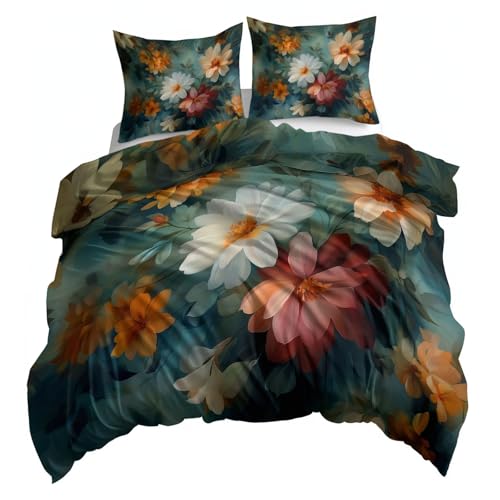 Housse de couette réversible avec fermeture éclair feuilles florales