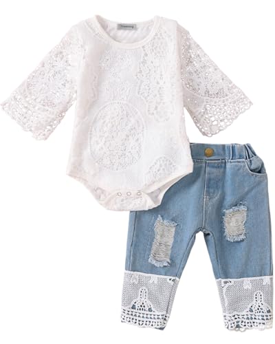 Image of Baby Girl Clothes Outfits Toddler Infant Baby Romper Top+Jeans Clothing Set