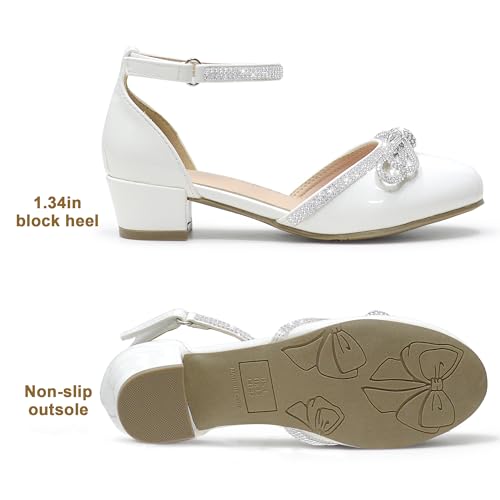 LseLom Girls Dress Shoes White Pumps Low Heel Sandals Flower Princess Dance Party Wedding Flats for Little/Big Kids4