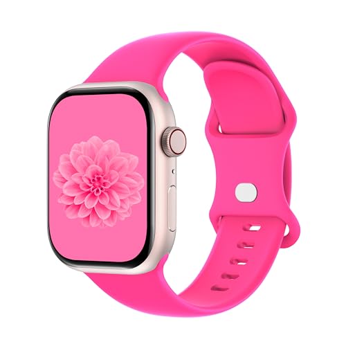 Aegce Silicone Sport Band Compatible with Apple Watch 41mm 40mm 38mm 42mm Women Men Soft Strap Replacement Wristband for iWatch Ultra SE 3 2 1 Series 11 10 9 8 7 6 5 4 Hot Pink S/M
