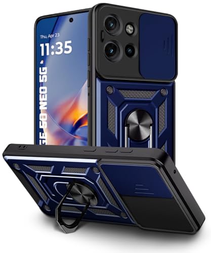 Image of WOW IMAGINE Tough Armor Bumper Mobile Back Case for Motorola Moto Edge 50 Neo 5G | Sliding Camera Shield Cover | Shock Proof 360 Protection | Hybrid PC + TPU | Ring Holder with Kickstand - Blue