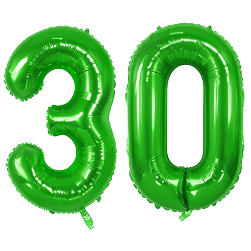 Number 30 Balloons for 30th Birthday Party Decorations, 0-100 Large No.30 Balloons for Women Men and Her Him, 40 Inch Fruit Green Foil Helium Balloon for 30 Year Old Anniversary Decorations