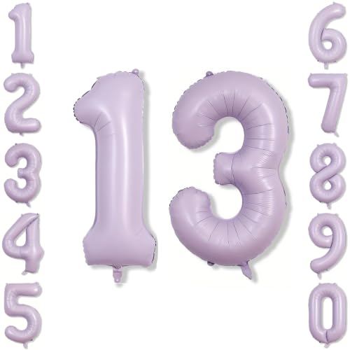 Cream Purple Number 13 Balloon 40 Inch, Foil Digits for Graduation Decor