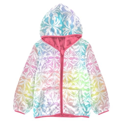 Ombre Colorful Floral Girls Fleece Jacket Girls Fall Jacket Girl Coats Zip Up Hoodie Children Sherpa Warm Outerwear 2-10T