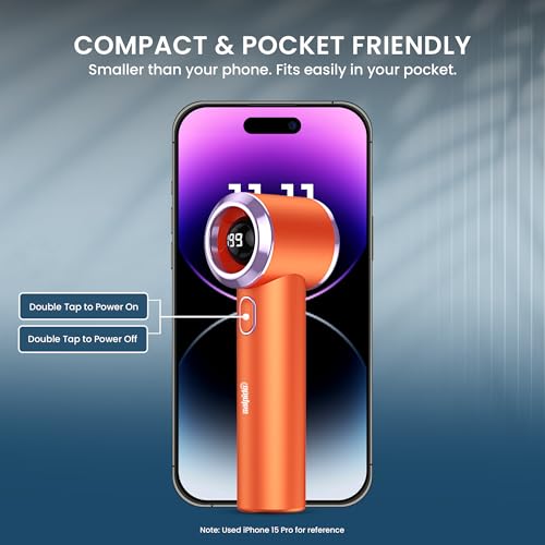 Image of SAL-TF-04 Mini Portable Fan with 13000 RPM Brushless Motor, 2000mAh Rechargeable Battery, Type-C Charging, Low Noise Handheld USB Fan for Travel, Office, Outdoor & Personal Cooling (Orange)