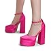 DREAM PAIRS Women’s High Chunky Platform Closed Toe Block Heels Square Toe Ankle Strap Dress Wedding Party Pumps Shoes Aurelia,Size 8,Rose Red-Satin,SDPU2319W