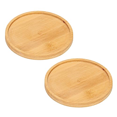 Gativs Bandeja de bambu 2 peças bandejas de madeira redonda prato de madeira para servir pratos de madeira para vasos bandeja de madeira redonda para servir prato de bambu para plantas