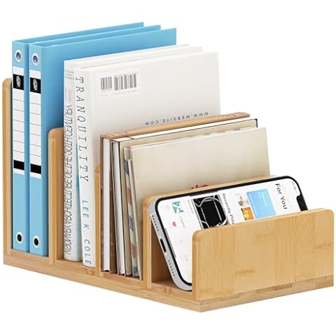 Bamboo Mail Organizer,4 Slots File Organizer for Desk,Mail Organizer Countertop Desk Organizer for Bill/Envelop/File/Ipad/Book,File Folder Organizer Mail Sorter for Office Home Cover