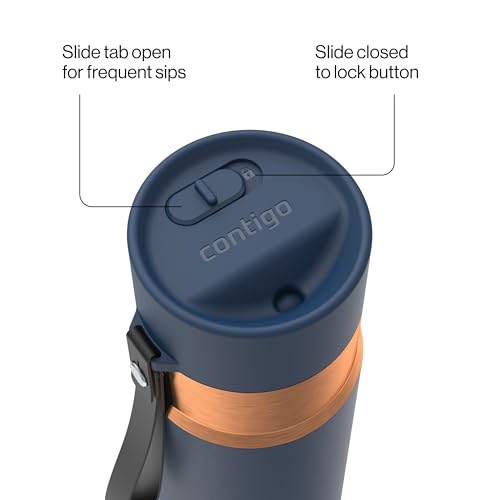 Image of Contigo AutoSeal 16 oz Stainless Steel Vacuum-Insulated Water Bottle with Leakproof Push-Button Spout & Lock, Carry Strap, BPA-Free & Lead-Free, Dishwasher Safe