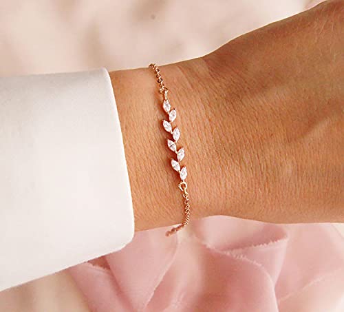Viromy BL-CZ LEAF-17CM-ROSE GOLD Dainty Cubic Zirconia Leaf Bracelet thumb #1
