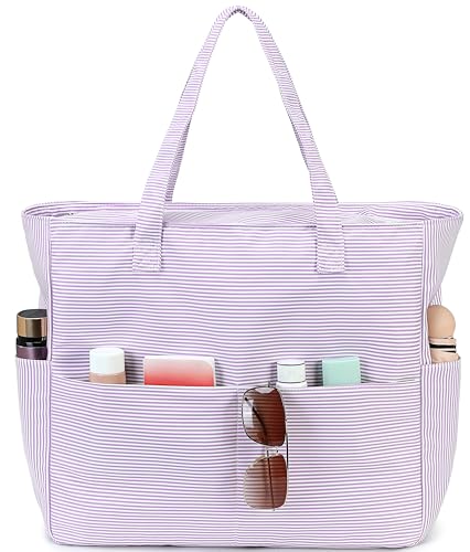 Image of LEDAOU Large Beach Tote Bag Women Waterproof Sandproof Zipper Beach Tote Bag for Pool Gym Grocery Travel with Wet Pocket | Waterproof