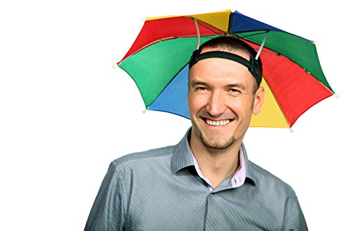 Umbrella Hat Pack Of 4 - Colorful Party Hats - 20 Inch, Hands Free, Funny Rainbow Colorful Beach Party Hats, Adjustable Size Fits All Ages, Kids, Men & Women #TOP4