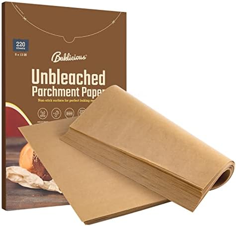 220 Pcs Unbleached Parchment Paper Baking Sheets, Baklicious Pre-cut Heavy Duty Parchment Baking Paper for Air Fryer, Oven, Bakeware, Steaming, Cooking Bread, CupCake, Cookies