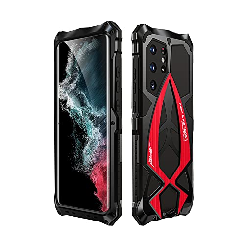 CeeDoo Antichoc Coque pour Galaxy S21 Ultra Militaire Rugged Intégré Silicone Métal 360 Degrés Hard Militaire Protection Housse - Rouge