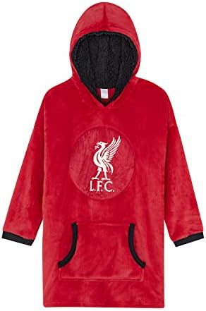 Liverpool F.C. Boys Hoodie, Oversized Hooded LFC Lounge Gown Fleece Blanket, One Size Fits All Ages 7 to 14 Years Red