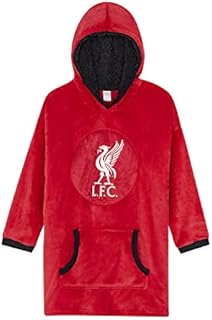 Liverpool F.C. Boys Hoodie, Oversized Hooded LFC Lounge Gown Fleece Blanket, One Size Fits All Ages 7 to 14 Years Red