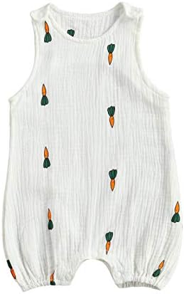 jiaoutky Newborn Infant Baby Boy Girl Clothes Dinosaur Sleeveless Romper One-Piece Bodysuit Jumpsuit Outfits Clothing (Carrot, 18-24 Months)