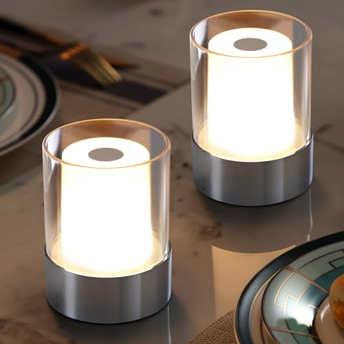 Image of 4 inch Chrome Cordless Table Lamp 2 Pack, Outdoor Rechargeable Lamp