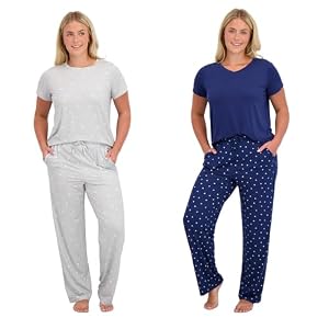 Blush by Us Angels’ 4 Piece Women’s Pajama Set, Cozy Short Sleeve Shirt and Drawstring Pants Sleepwear Set