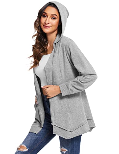 Zeagoo Women's Casual Zip Up Hoodies Long Tunic Sweatshirts Jackets Fashion Plus Size Hoodie Grey #TOP3