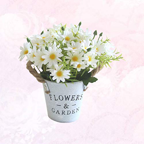 BESPORTBLE, flores artificiais, vasos de seda, grandes arranjos de margarida, pote de metal, bonsai,