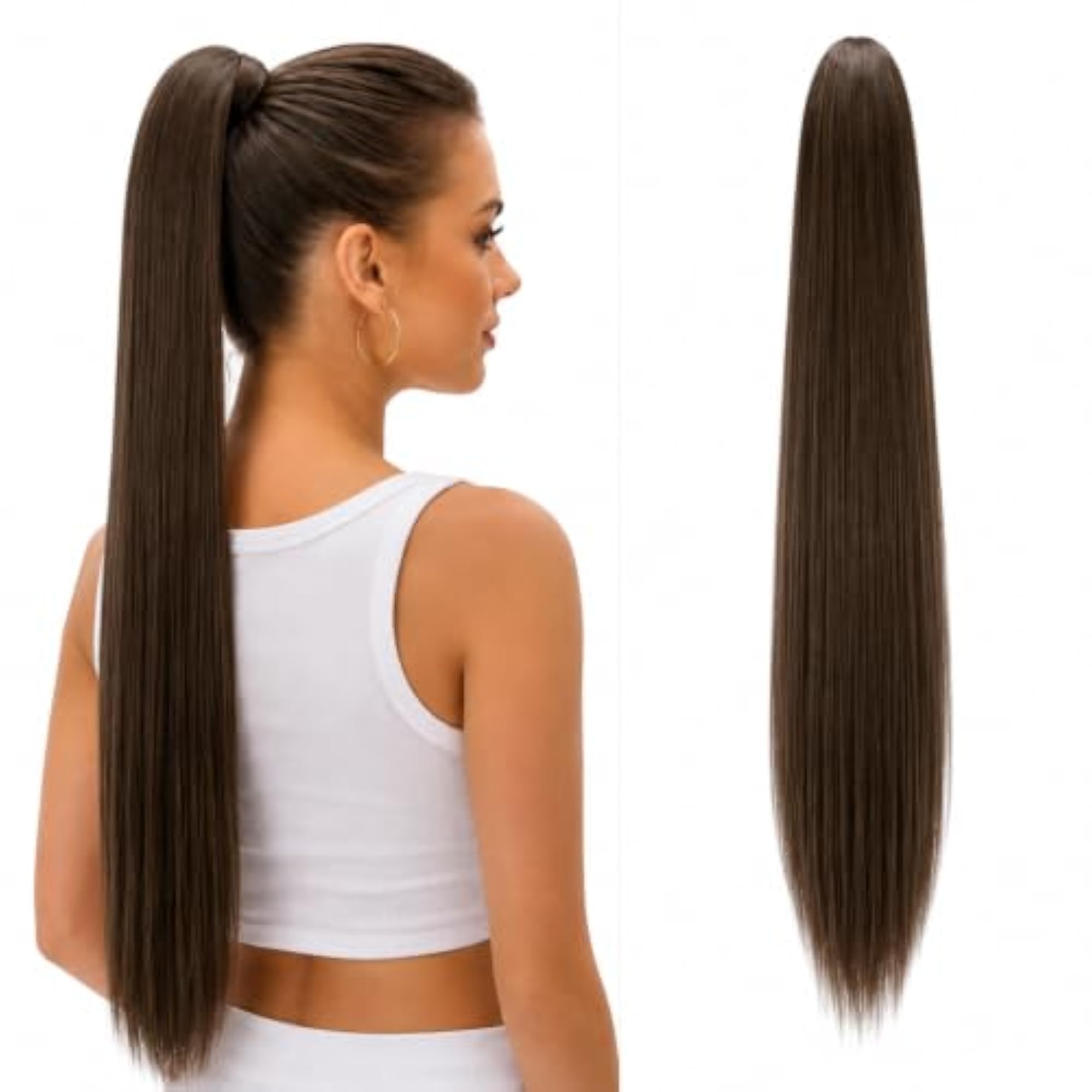 27" Brown Ponytail Clip On Hair Extension