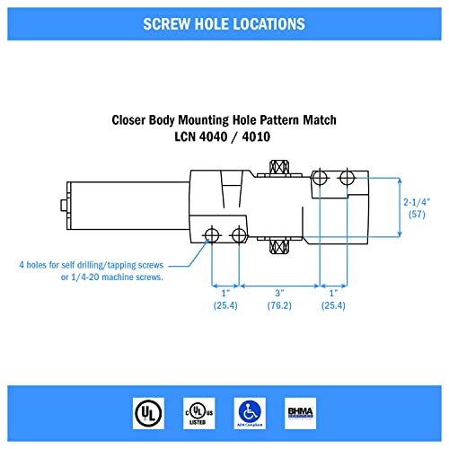Nuk3Y 4400 Series Grade 1 Cast Iron Door Closer, Multi-Mount, Adjustable Size 1-6, Ada Compliant, Ul Listed (Aluminum) #TOP4