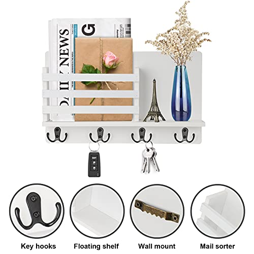 JIIKOOAI Holz Wandorganizer mit Haken – Multifunktionaler Schlüsselhalter für Briefe, Zeitschriften & Prospekte | Stylischer Wandregal mit Zeitungsständer