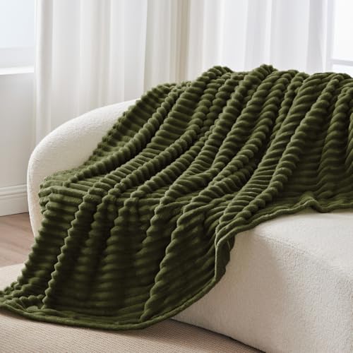 Image of BEDELITE Ribbed Twin Blanket for Couch & Bed, Olive Green, 60 inchx80 inch | Ultra-Soft Plush Fleece, Cozy, Warm Yet Lightweight, Ribbed Texture, Home Decor, Machine Washable, Giftable, All-Season Use