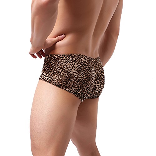 K-Men's Mens Sexy Thong Leopard Animal Print Low Waist G String Underwear, Brown-1, X-Large #TOP3