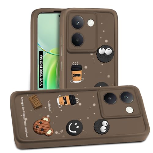 Image of AESTMO Back Case Cover for Vivo Y200 Pro 5G | Cute Fun Cartoon 3D Ball | Coffee Silicone Case | Full Body Protection | Camera Protection Back Cover for Vivo Y200 Pro 5G (Brown)