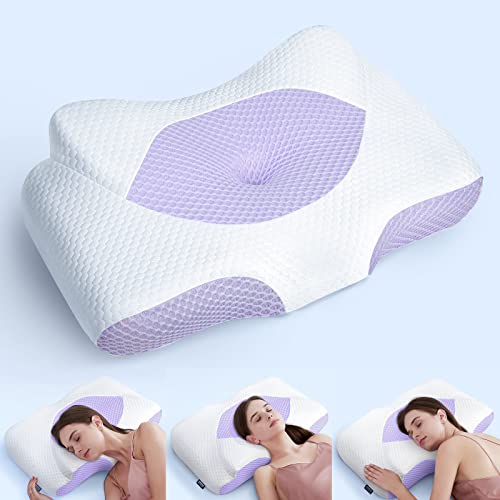 Famedio Adjustable Cervical Pillow for Neck Pain Relief, Hollow Contour Memory Foam Pillows Plus Support, Odorless Orthopedic Bed Pillows for Sleeping, Shoulder Pillow for Side Back Stomach Sleeper
