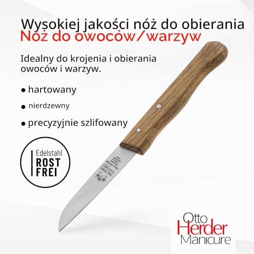 OTTO HERDER Nóż do obierania Solingen, 17 cm, nóż do owoców i warzyw, nierdzewny, z drewnianym uchwytem z drewna bukowego, nóż do owoców, warzyw z prostym ostrzem 7 cm