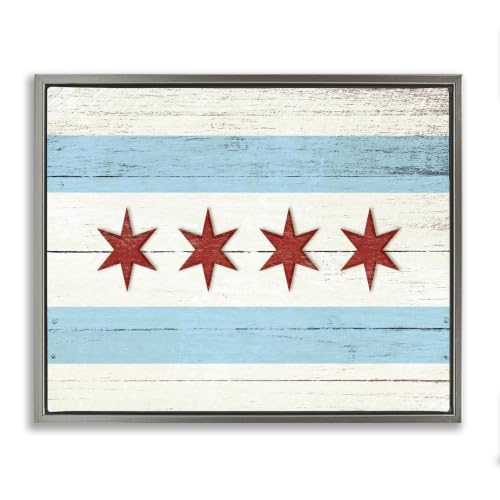 Chicago Flag Distressed Cityscape, 25 x 31 Inch Canvas in Floater Frame