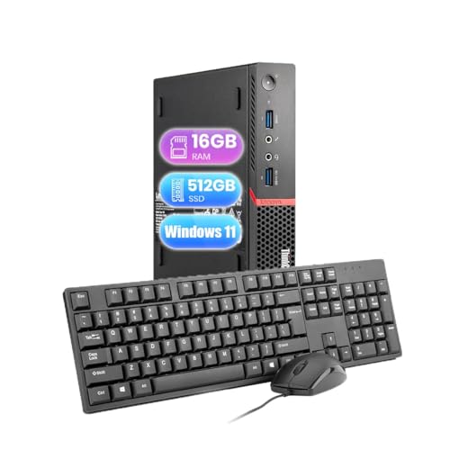 Lenovo ThinkCentre M900 Mini Desktop Computer PC, Intel Core i5-6600, 16 GB RAM, SSD da 512 GB, WiFi, Bluetooth, tastiera US, Windows 11 Pro (ricondizionato)