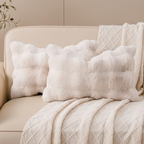 SOMAHE White Lumbar Throw Pillows for Couch Set of 2