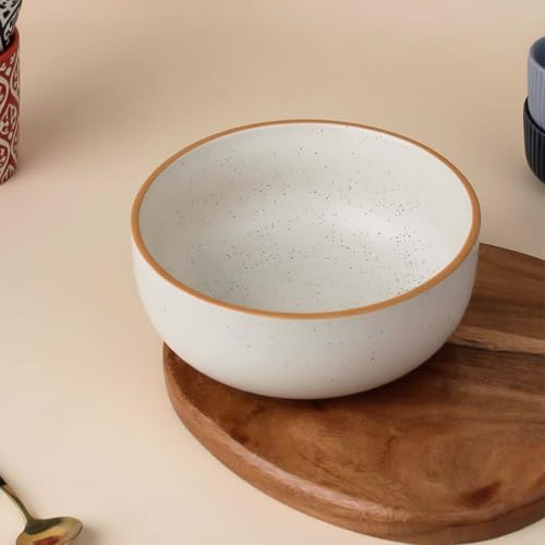Image of The Earth Store White Matte Large Ceramic Bowl Set of 1, 800 ML | Microwave & Dishwasher Safe Serving Bowl for Mixing | Perfect for Serving Salad, Cereal, Noodle, Pasta | Home & Restaurant Use