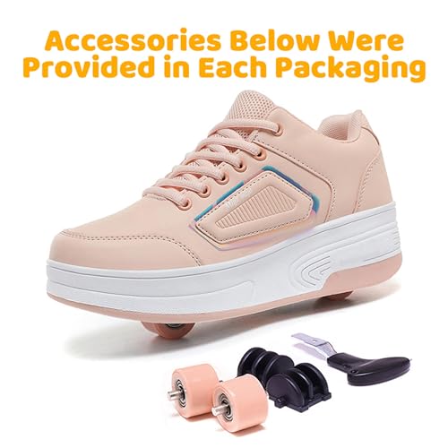 Wooowyet Roller Skate Shoes For Girls Kids Boys Fashion Wheeled Sneakers Retractable Roller Shoes With Wheels Zapatillas Zapatos Con Ruedas Para Niñas Pink Big Kids Size 5 thumb #3