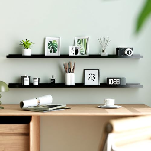 Image of Black Floating Shelves for Wall Decor, 48 in Shelf with Lip Set of 2