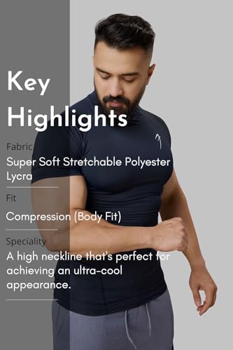 Image of Men Half Sleeves Slim Fit Compression High Neck Sports and Gym Tshirt